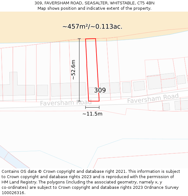 309, FAVERSHAM ROAD, SEASALTER, WHITSTABLE, CT5 4BN: Plot and title map