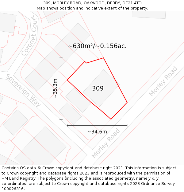 309, MORLEY ROAD, OAKWOOD, DERBY, DE21 4TD: Plot and title map