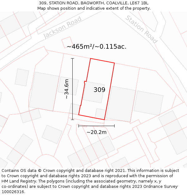 309, STATION ROAD, BAGWORTH, COALVILLE, LE67 1BL: Plot and title map