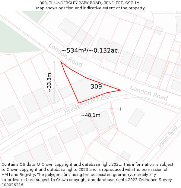 309, THUNDERSLEY PARK ROAD, BENFLEET, SS7 1AH: Plot and title map