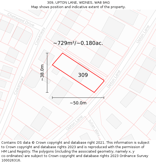 309, UPTON LANE, WIDNES, WA8 9AG: Plot and title map