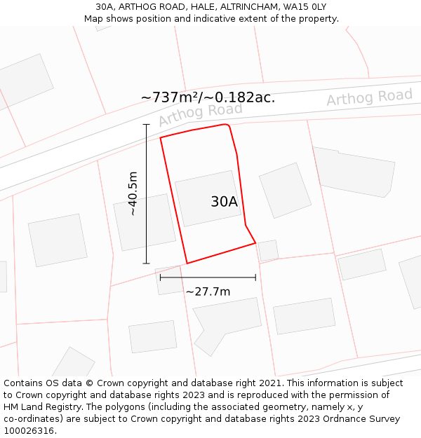 30A, ARTHOG ROAD, HALE, ALTRINCHAM, WA15 0LY: Plot and title map