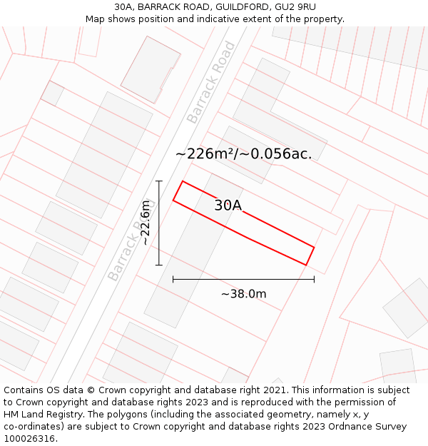 30A, BARRACK ROAD, GUILDFORD, GU2 9RU: Plot and title map