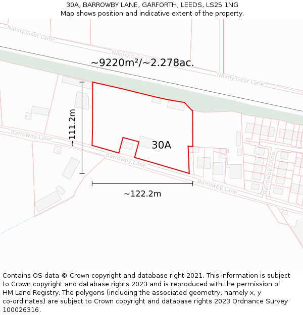 30A, BARROWBY LANE, GARFORTH, LEEDS, LS25 1NG: Plot and title map