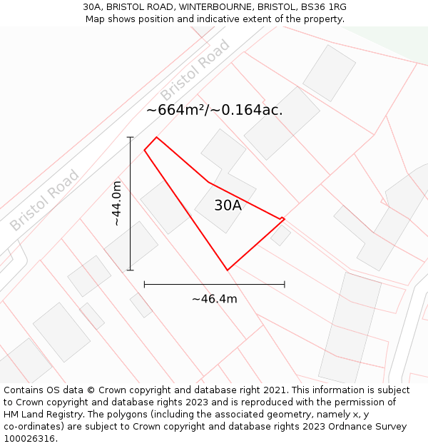30A, BRISTOL ROAD, WINTERBOURNE, BRISTOL, BS36 1RG: Plot and title map