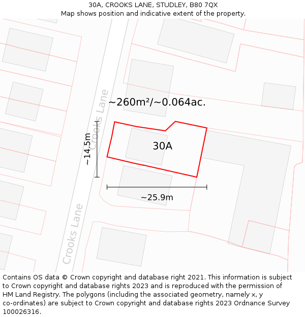 30A, CROOKS LANE, STUDLEY, B80 7QX: Plot and title map
