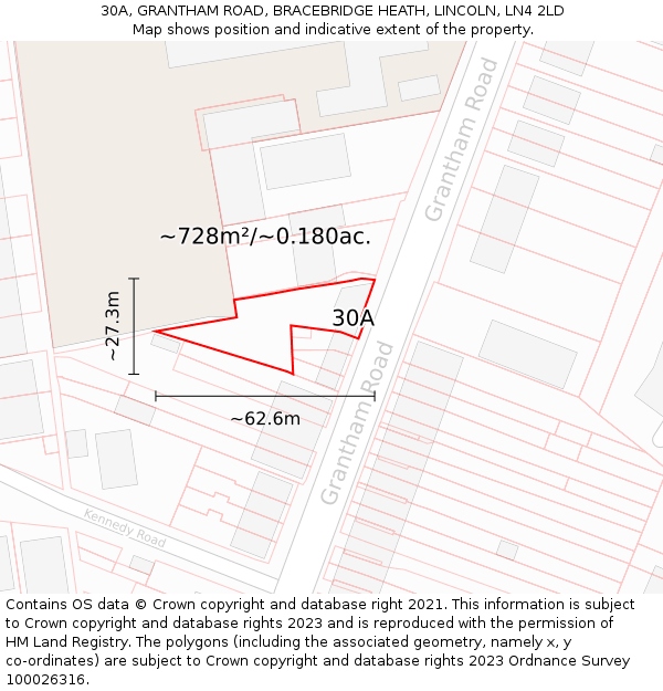 30A, GRANTHAM ROAD, BRACEBRIDGE HEATH, LINCOLN, LN4 2LD: Plot and title map