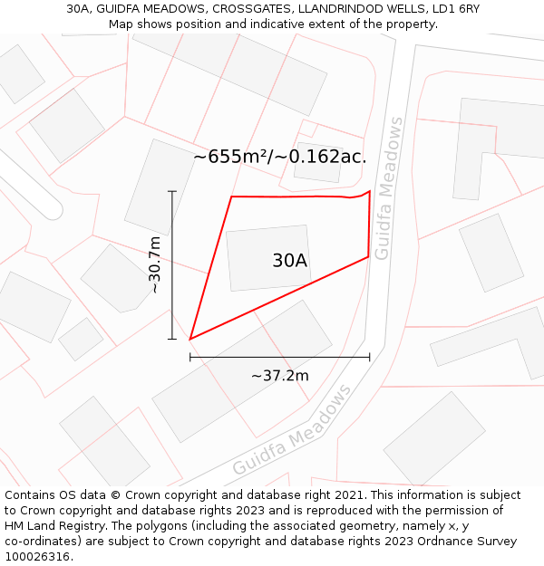 30A, GUIDFA MEADOWS, CROSSGATES, LLANDRINDOD WELLS, LD1 6RY: Plot and title map