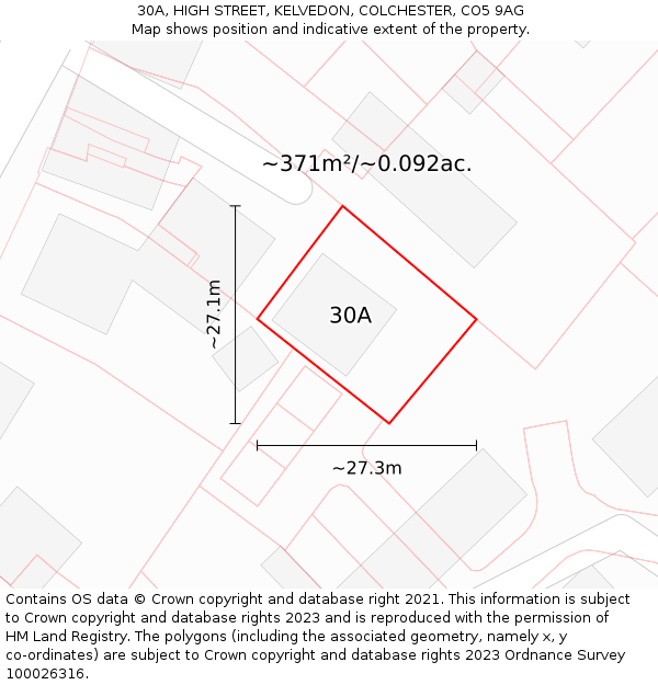 30A, HIGH STREET, KELVEDON, COLCHESTER, CO5 9AG: Plot and title map