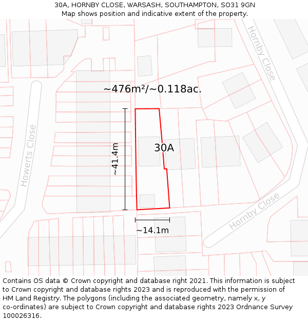 30A, HORNBY CLOSE, WARSASH, SOUTHAMPTON, SO31 9GN: Plot and title map