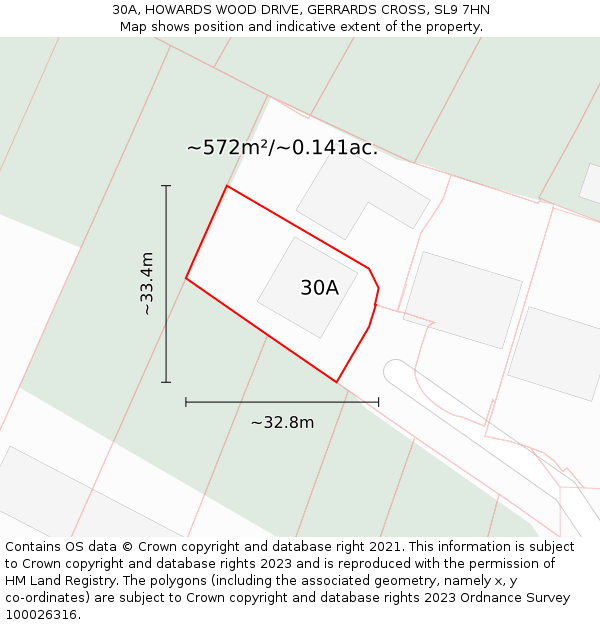 30A, HOWARDS WOOD DRIVE, GERRARDS CROSS, SL9 7HN: Plot and title map