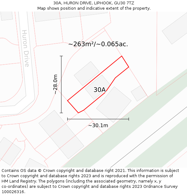 30A, HURON DRIVE, LIPHOOK, GU30 7TZ: Plot and title map