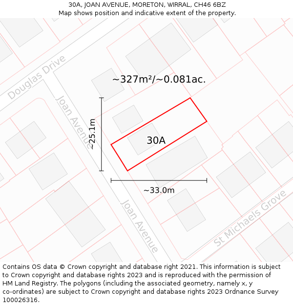 30A, JOAN AVENUE, MORETON, WIRRAL, CH46 6BZ: Plot and title map