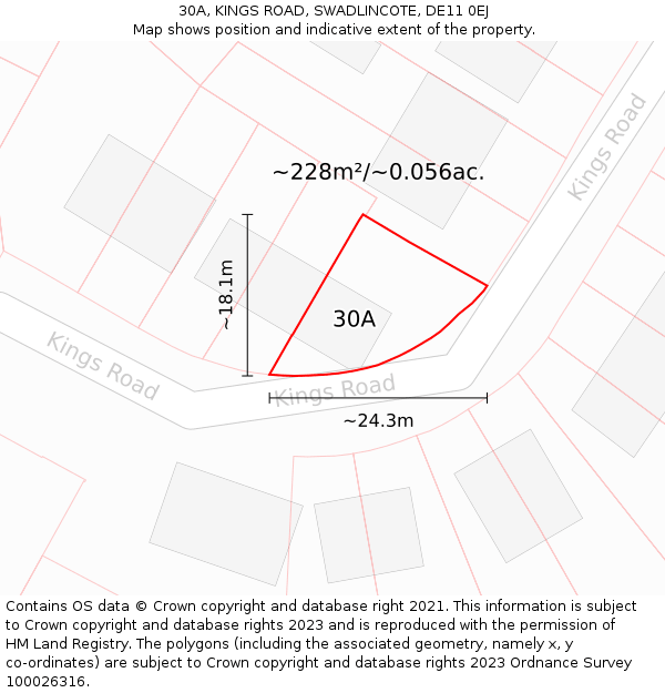 30A, KINGS ROAD, SWADLINCOTE, DE11 0EJ: Plot and title map