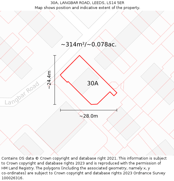30A, LANGBAR ROAD, LEEDS, LS14 5ER: Plot and title map
