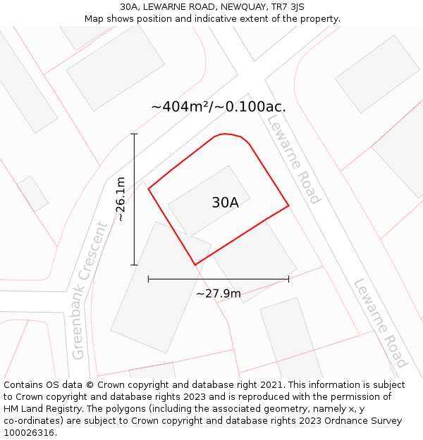 30A, LEWARNE ROAD, NEWQUAY, TR7 3JS: Plot and title map
