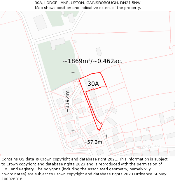 30A, LODGE LANE, UPTON, GAINSBOROUGH, DN21 5NW: Plot and title map