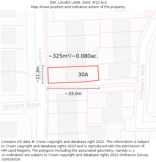 30A, LOUIES LANE, DISS, IP22 4LS: Plot and title map