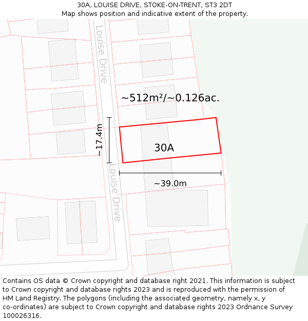 30A, LOUISE DRIVE, STOKE-ON-TRENT, ST3 2DT: Plot and title map