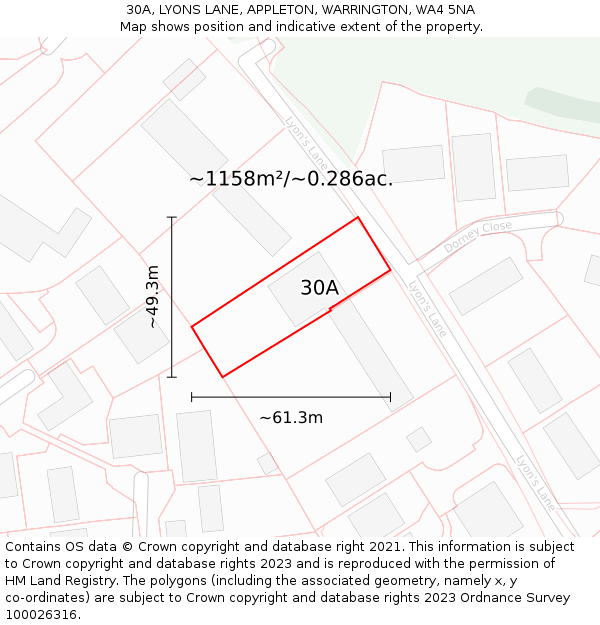 30A, LYONS LANE, APPLETON, WARRINGTON, WA4 5NA: Plot and title map
