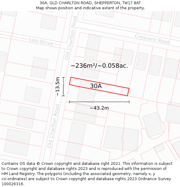 30A, OLD CHARLTON ROAD, SHEPPERTON, TW17 8AT: Plot and title map