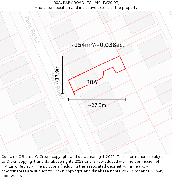 30A, PARK ROAD, EGHAM, TW20 9BJ: Plot and title map