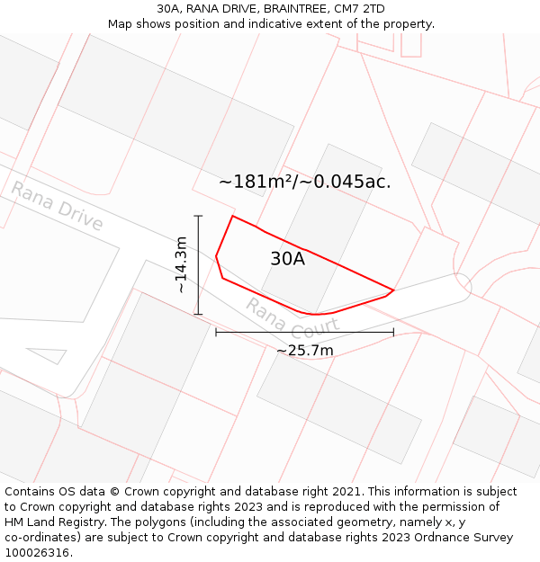 30A, RANA DRIVE, BRAINTREE, CM7 2TD: Plot and title map
