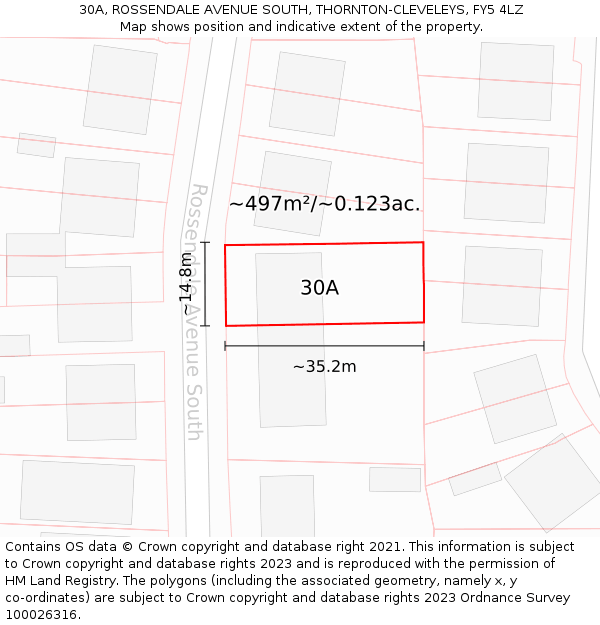 30A, ROSSENDALE AVENUE SOUTH, THORNTON-CLEVELEYS, FY5 4LZ: Plot and title map