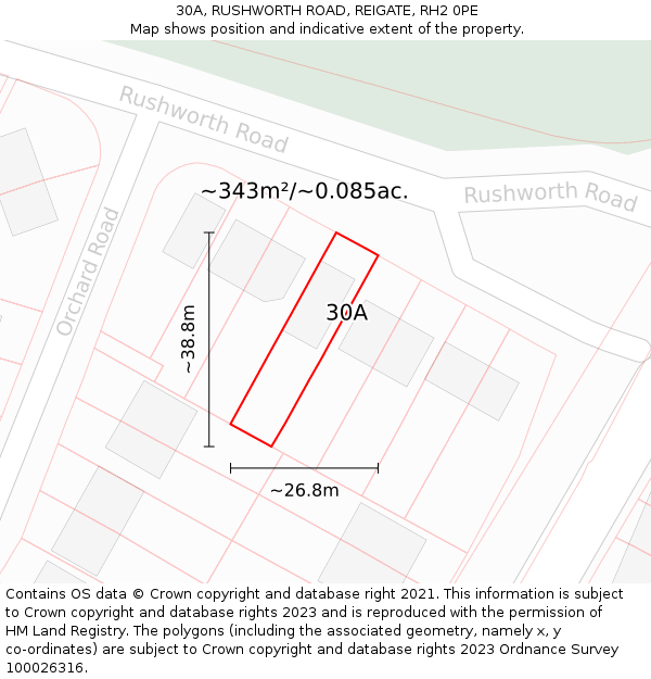 30A, RUSHWORTH ROAD, REIGATE, RH2 0PE: Plot and title map