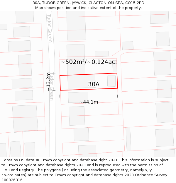 30A, TUDOR GREEN, JAYWICK, CLACTON-ON-SEA, CO15 2PD: Plot and title map