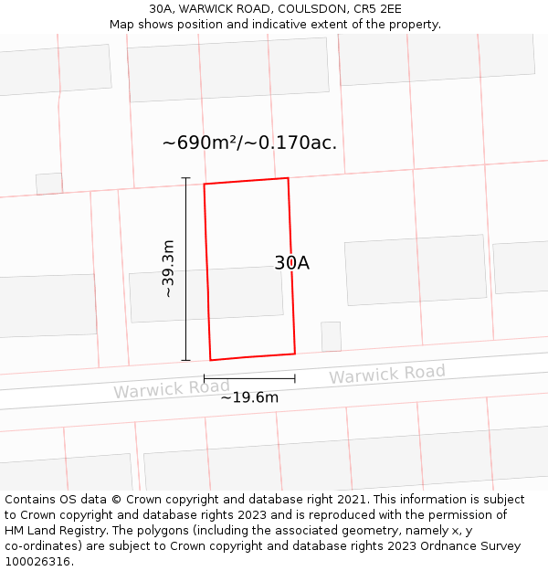 30A, WARWICK ROAD, COULSDON, CR5 2EE: Plot and title map