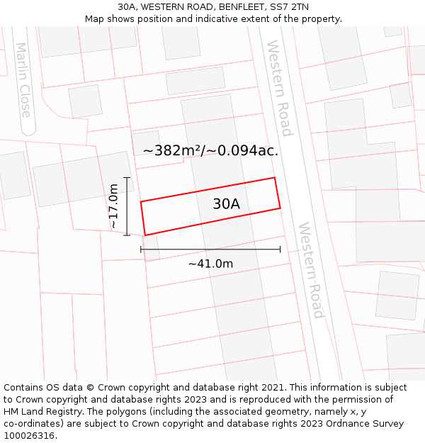 30A, WESTERN ROAD, BENFLEET, SS7 2TN: Plot and title map