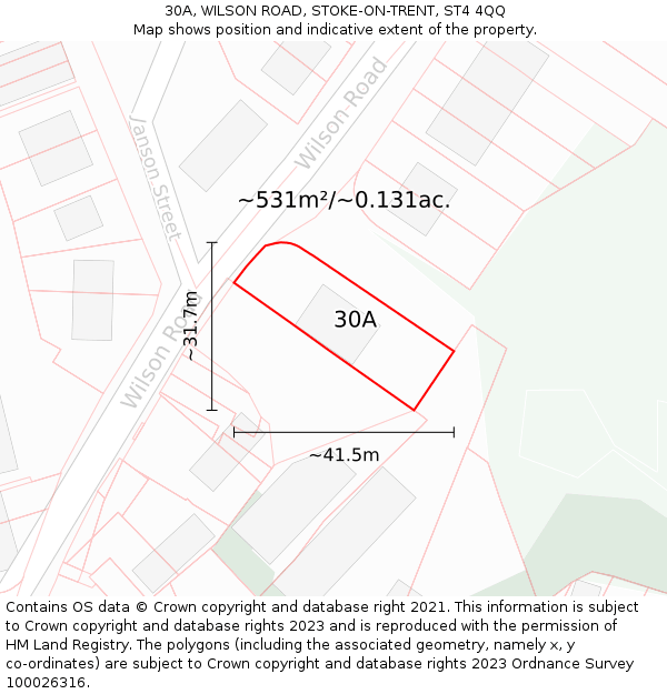 30A, WILSON ROAD, STOKE-ON-TRENT, ST4 4QQ: Plot and title map