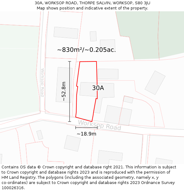 30A, WORKSOP ROAD, THORPE SALVIN, WORKSOP, S80 3JU: Plot and title map