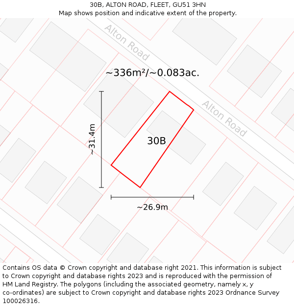 30B, ALTON ROAD, FLEET, GU51 3HN: Plot and title map