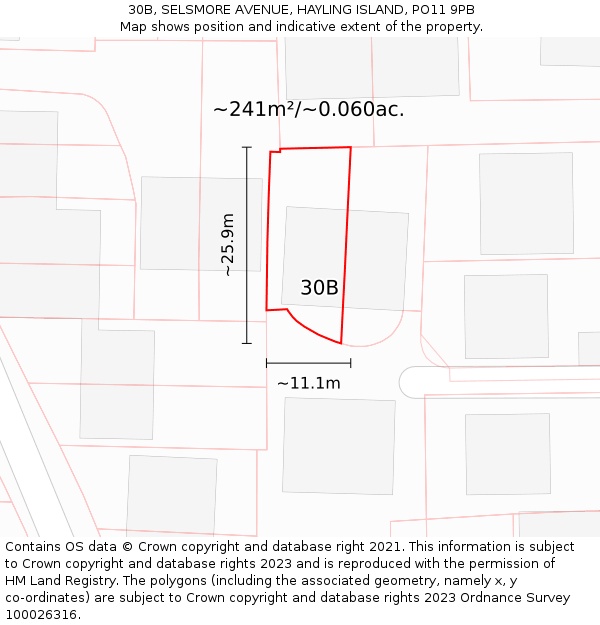 30B, SELSMORE AVENUE, HAYLING ISLAND, PO11 9PB: Plot and title map