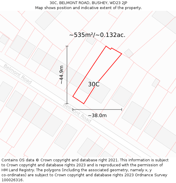 30C, BELMONT ROAD, BUSHEY, WD23 2JP: Plot and title map