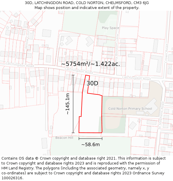 30D, LATCHINGDON ROAD, COLD NORTON, CHELMSFORD, CM3 6JG: Plot and title map