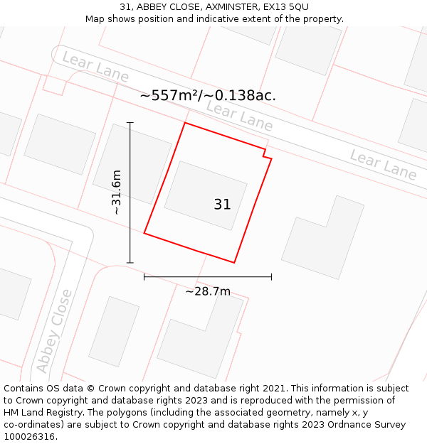 31, ABBEY CLOSE, AXMINSTER, EX13 5QU: Plot and title map