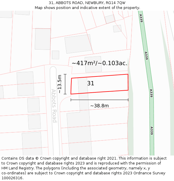 31, ABBOTS ROAD, NEWBURY, RG14 7QW: Plot and title map