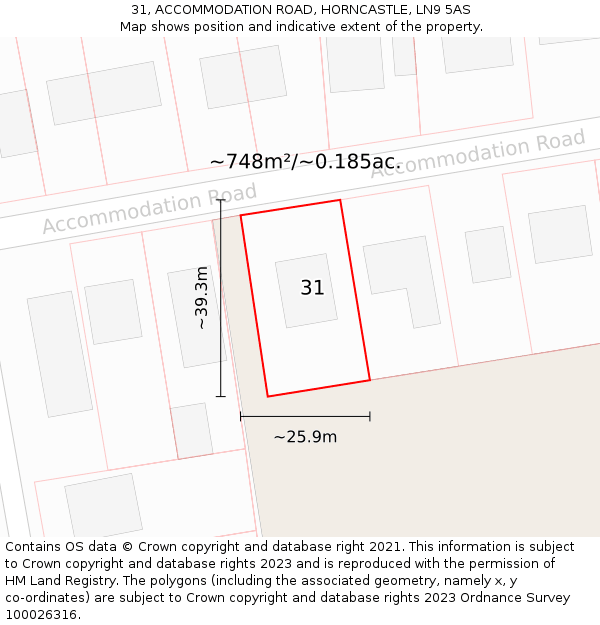 31, ACCOMMODATION ROAD, HORNCASTLE, LN9 5AS: Plot and title map