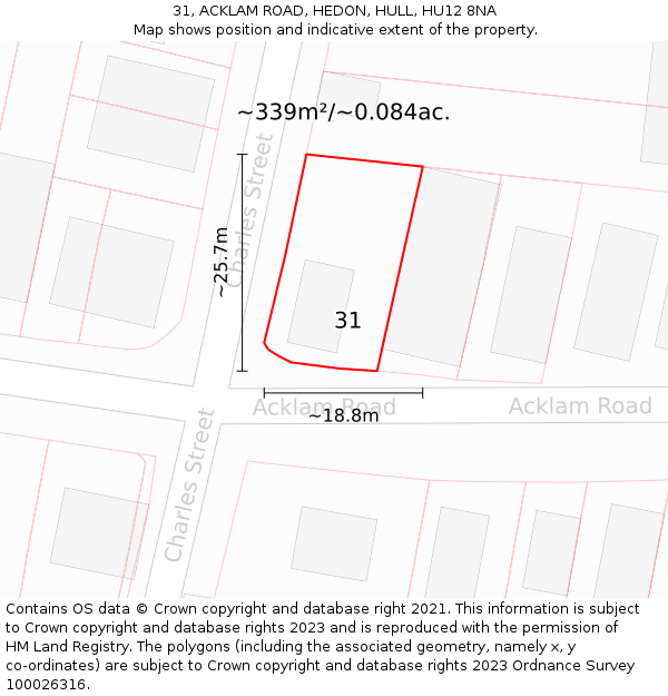 31, ACKLAM ROAD, HEDON, HULL, HU12 8NA: Plot and title map
