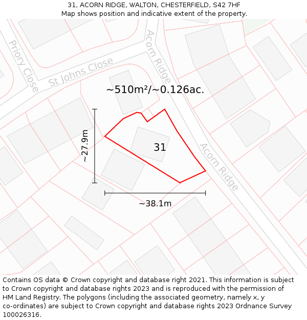 31, ACORN RIDGE, WALTON, CHESTERFIELD, S42 7HF: Plot and title map