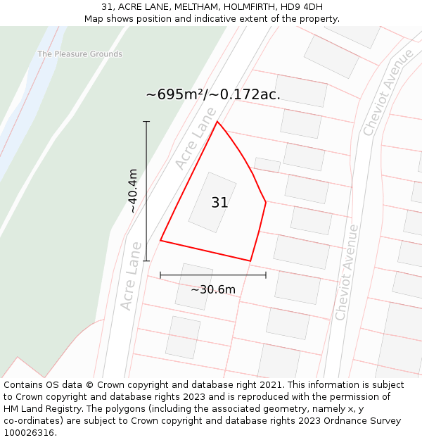 31, ACRE LANE, MELTHAM, HOLMFIRTH, HD9 4DH: Plot and title map