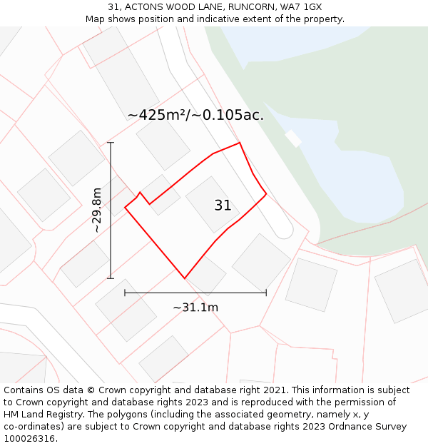 31, ACTONS WOOD LANE, RUNCORN, WA7 1GX: Plot and title map