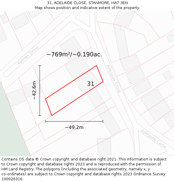 31, ADELAIDE CLOSE, STANMORE, HA7 3EN: Plot and title map