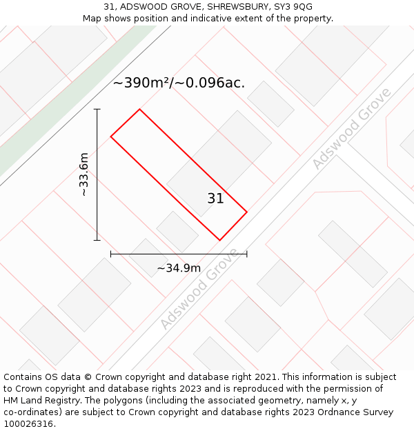 31, ADSWOOD GROVE, SHREWSBURY, SY3 9QG: Plot and title map