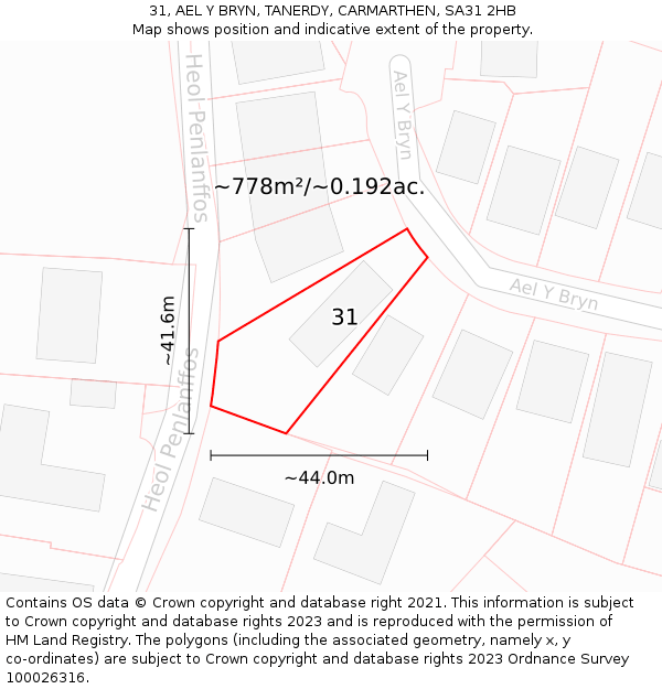 31, AEL Y BRYN, TANERDY, CARMARTHEN, SA31 2HB: Plot and title map