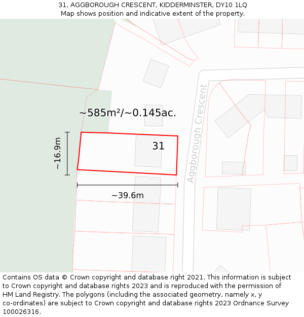 31, AGGBOROUGH CRESCENT, KIDDERMINSTER, DY10 1LQ: Plot and title map