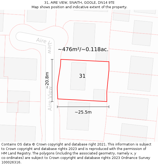 31, AIRE VIEW, SNAITH, GOOLE, DN14 9TE: Plot and title map